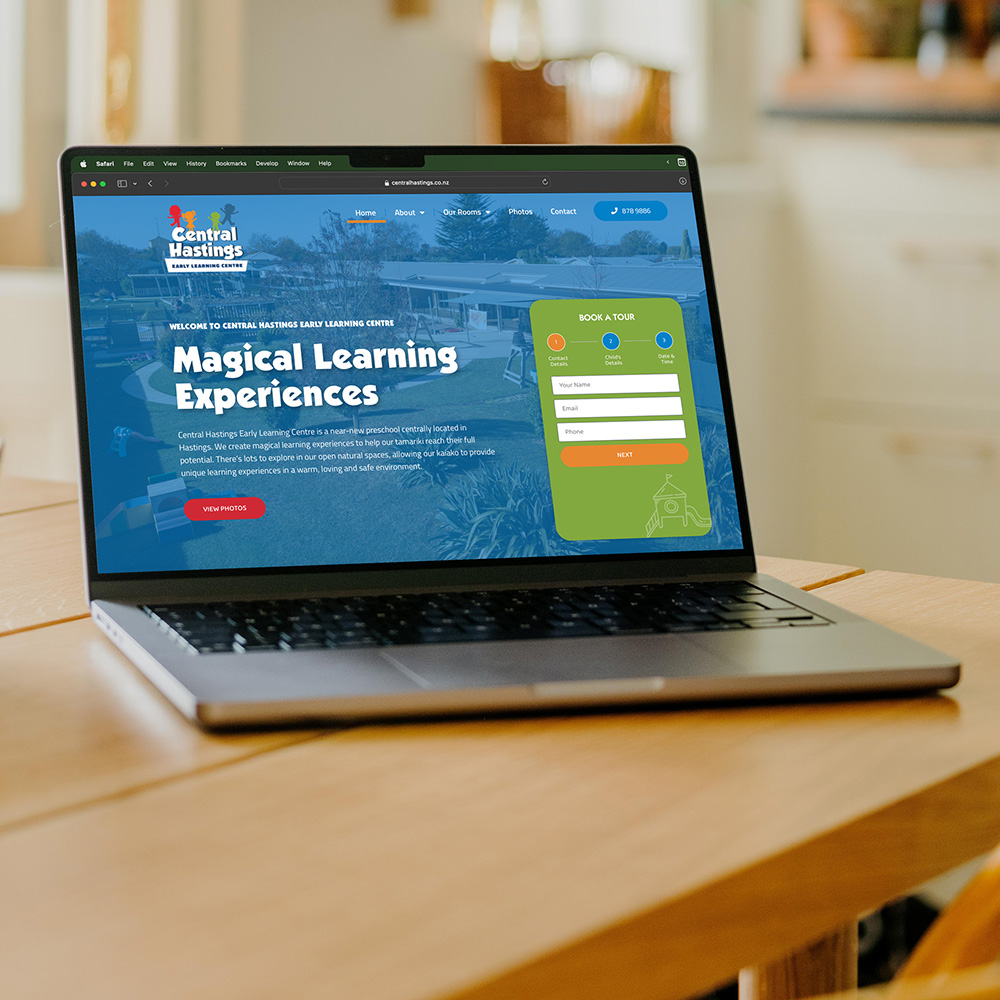 Taranaki Media laptop showcasing client website for Central Hastings Early Learning Centre